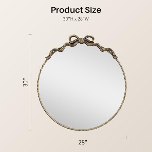 Image of Round Bronze Bow Mirror, 30 inchx28 inch Vintage Mirror with Metal Frame