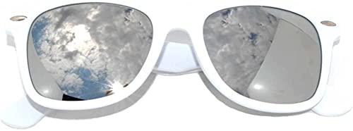 Vintage Retro Classic Mirror Reflective Lens Style Sunglasses - 80'S Fashion - Mens Or Womens - Over 20 Colors Available (Silver Mirror Lens - White Frame) #TOP2