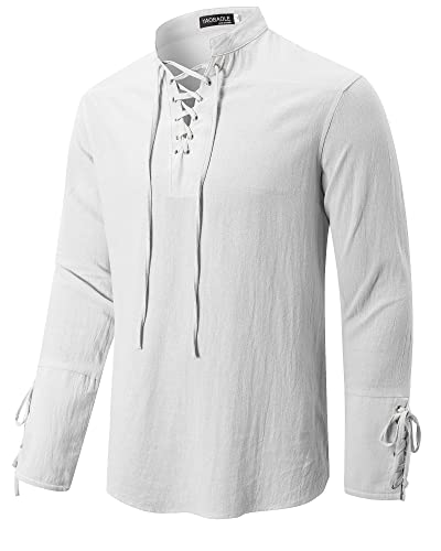 YAOBAOLE Renaissance Hemd Herren Langarm Mittelalter Hemd Herren Leinen...