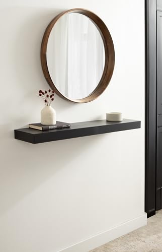 Image of Kate and Laurel Havlock Modern Natural Floating Shelf; 36 x 8; Black; Functional Bathroom and Kitchen Shelf for Storage and Display of Picture Frames or Plants