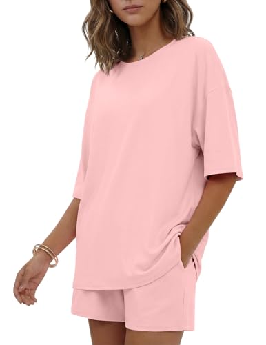 Image of Ekouaer Women's Two Piece Lounge Set Oversized Boxy T-shirt Casual Short Sets Summer Travel Matching Set 2026 Fashion