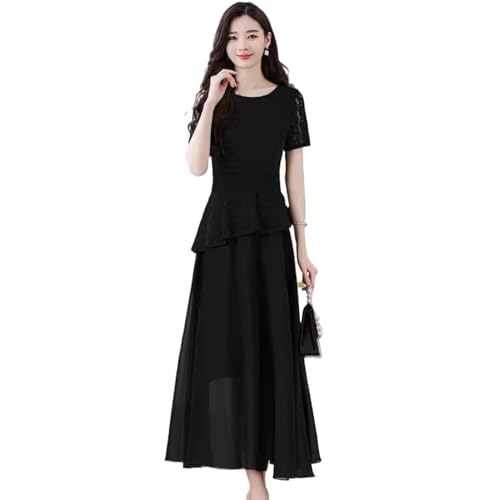 Robe d'été décontractée pour femme manches courtes col rond en mousseline