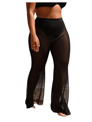 Women's Plus Size Beach Pants Sheer Mesh Swimsuit Coverup High Waisted Bikini Cover Up Bottoms4
