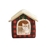 Christmas Cat Bed for Indoor Cats Plaid Christmas Cat Tent Cat Bed Cave for Pets Cats and Dogs (M(18.1 X 14.6 X 15.7 Inch))