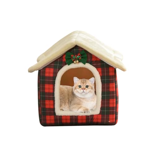 Christmas Cat Bed for Indoor Cats Plaid Christmas Cat Tent Cat Bed Cave for Pets Cats and Dogs (S(15.7 X 12.6 X 13.8 Inch))