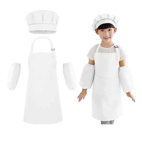 1 ensemble d'uniforme de cuisine pour enfants, bonnet de cuisinier, manches, tablier réglable pour enfants, adapté pour la peinture, le travail et la cuisine