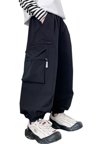 Cromoncent Boys Baggy Cargo Pants Casual Loose Fit Joggers with Zipper Pockets, 4-14 Years2