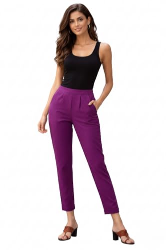 Image of DIGITAL SHOPEE Women Regular Fit Elastic Waist Full Length Cotton Formal Trouser for Casual Wear, Office Wear