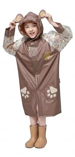 Image of FashionIO Hooded Raincoat for Kids with Wide /Inflated Brim Solid PVC Student Kids Raincoat with School Bag Rain Cover Cartoon Print Raincoats