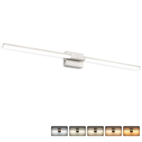 Image of SOLFART Bathroom Vanity Light 48-Inch: Brushed Nickel 5CCT Dimmable Bathroom Light Fixtures, Solid Frosted Acrylic, Built-in Dimmer, CRI88 Soft Light, ETL IP44