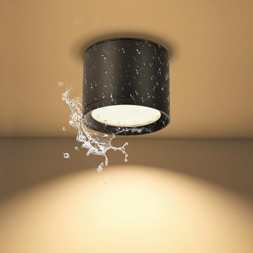 KYOTECH Faretti LED Soffitto IP44 - Ø84*65mm GX53 Faretto LED Interno - 6W 550LM 4000K Lampada da Soffitto - Alluminio Nero Spot per Bagno Soggiorno Cucina Corridoio