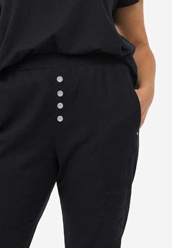 ellos Plus Size Ribbed Elastic Waist Linen-Blend Capris3