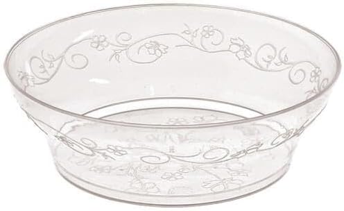 10oz Clear Round Plastic Bowl with Flowers and Vines Design – Disposable Small Serving Bowls for Parties, Catering, and Events – Durable Transparent Bowls for Desserts, Snacks, and Sides (60)