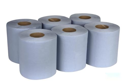 papel secamanos - papel reciclado azul de 90 mts en 6 rollos, resistente y absorbente, ideal para uso en entornos industriales y comerciales.
