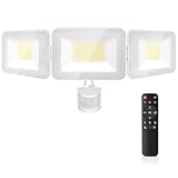 MEIHUA LED Strahler mit Bewegungsmelder Fernbedienung 100W, 9600LM 6500K Kaltweiß Außenstrahler mit verstellbaren 3 Köpfe LED Fluter IP66 Wasserdicht Scheinwerfer Flutlicht für Garage Terrasse