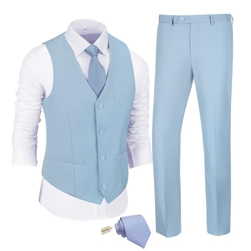 JPF Mens Formal Suit Vest Pants Set Sky Blue Suits