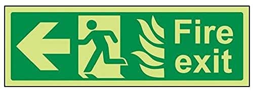 V Safety Glow In The Dark NHS Fire Exit Arrow Left Sign - 450mm x 150mm - Rigid Plastic