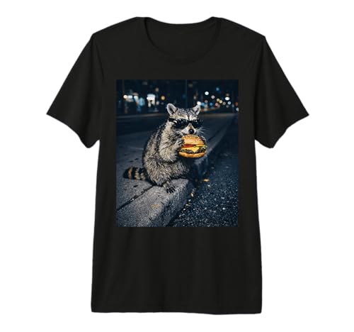 Raccoon Eating Burger Meme Trash Panda Fast Food Funny Kids Premium Tri-Blend T-Shirt
