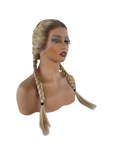 Image of Munx Ombre Highlight Ash Blonde Lace Wigs, Pre Plucked HD Transparent 13x6 Lace Front Human Hair Wigs for White Women Full Ends 180% Balayage Blonde with Brown Lace Frontal Wigs 18 In
