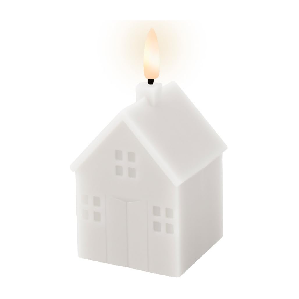 Lumineo White House Battery Operated Wax Candle, 4.5" Tall, 2.3" Wide, Warm Led Flame, House-Shaped Candle, 6-Hour Timer, Requires 2 Aaa Batteries (Not Included)