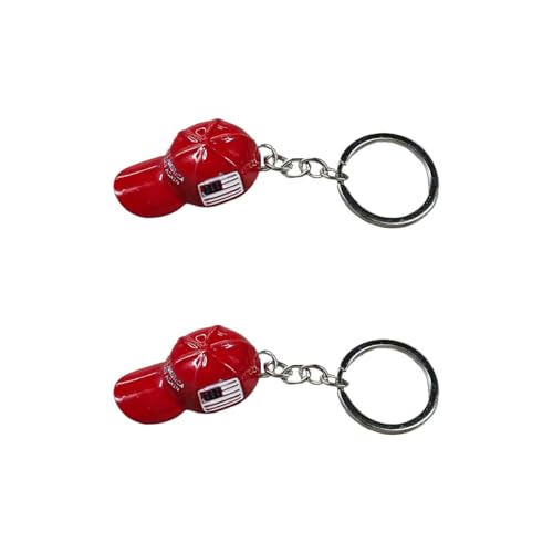 LAINLOY Car Hat Keychain Cool Metal Keychain with Key Ring Baseball Cap Keychain with USA Flag Auto Key Fob Decoration Accessories (2PCS)