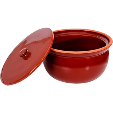 Hakan Handmade Clay Cooking Pot with Lid, Fully Glazed Ancient Earthenware Pot, Traditional Portuguese Terracotta Clay Roaster, Korean Indian Moroccan Clay Cookware for Stew, Chicken (Medium) Cover