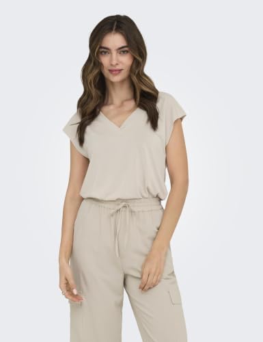 Full front view of ONLY Female Top ONLFREE in white highlighting regular fit and hemline.