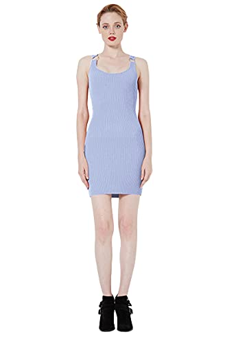 Conail Coco Women's Square Neck Patchwork Ribbed Elasticity Slim Fits Sweater Tank Dress (YF5081Blue,XL)