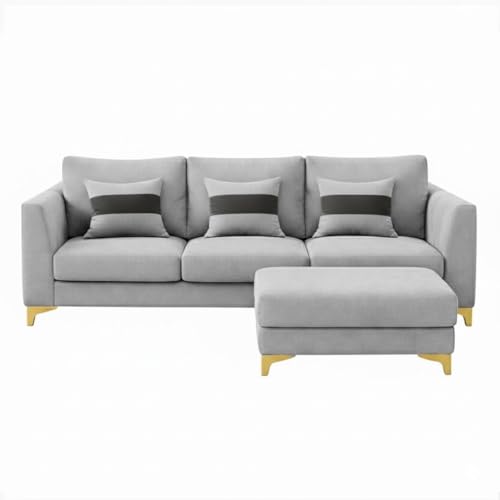 Image of Juliet 4 Seater L Shape Sofa Set with Movable Ottomans | Flexible Layout | Rich Velvet Suede Fabric | Silver Legs | Modern Sofa for Living Room (Light Grey)