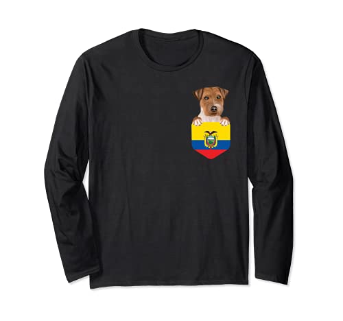 Ecuador Flag Russell Terrier Dog In Pocket Long Sleeve T-Shirt, Black
