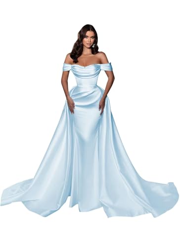 Satin Mermaid Prom Dresses for Women Long Off The Shoulder Ball Gown Formal Evening Dresses