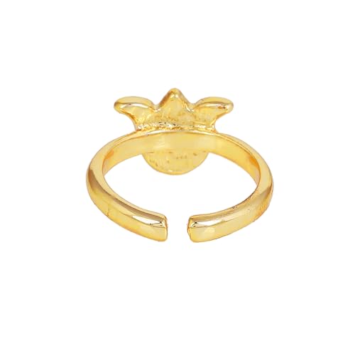 Plated Pink Enamel Lotus Adjustable Finger Ring