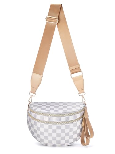 Image of Black and White Checkered Crossbody Bag Bum Bag for Women,Spacious Checkered Purse Fanny Packs Belt Bag