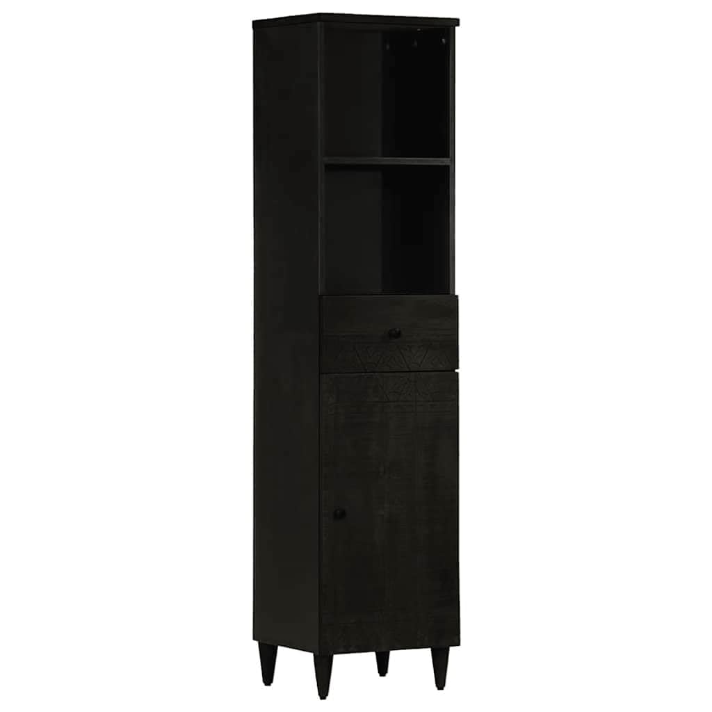 Lot de 3 meubles de salle de bain en bois massif de mangue, noir, sculpté à la main, 62 x 33 x 58 cm, meuble de salle de bain durable pour un rangement élégant