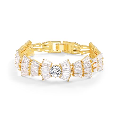 14K Gold Plated Women’s Tennis Bracelet – Sleek CZ Line Bracelet, Fits 6.0