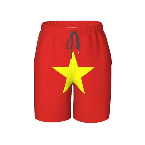 Vietnamese Flag Youth Beach Pants, Soft and Breathable, with Drawstring Waist, Suitable for Sports and Leisure.