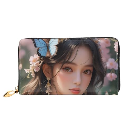 Butterfly Print Men and Women Leather Wallet,Long Zipper Wallet,Convenient to Carry, Various Bank Card Storage