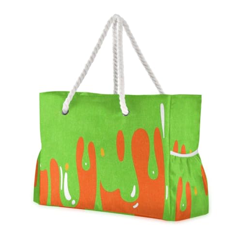 Fashion Street Graffiti Painting Green Orange Sturdy Large Tote Bag with side pocketes Tote Bag Women for Travel Gym Vacation