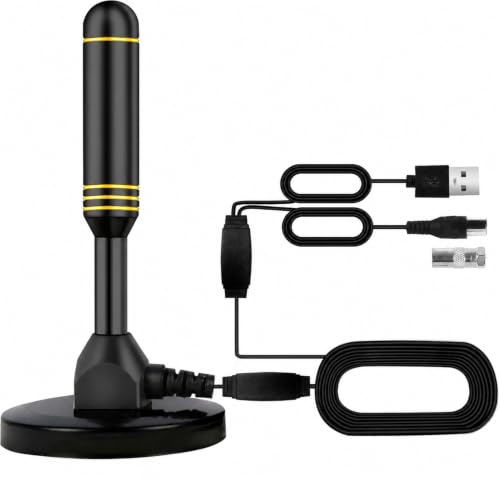 Image of Indoor TV Antenna with 2 Signal Boosters & 32FT Cable - Digital Antenna for Smart TV, Magnetic Base, Supports 4K 1080p - Dual Amplifiers for Long Range Reception of Local Channels(Gold)