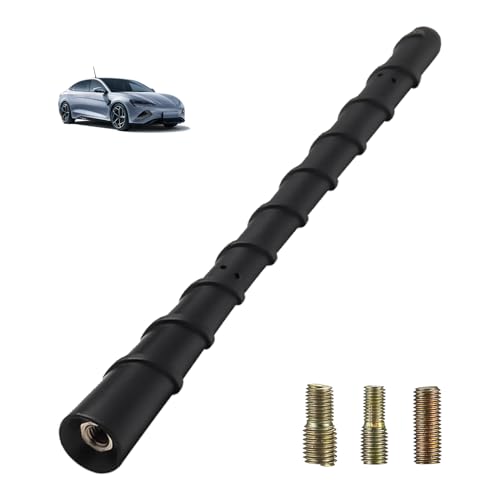 Antena Radio Coche Universal, 18cm Antena Techo Coche, Varilla Corta de Goma Reforzada con Núcleo de Acero, Reemplazo para FM/AM, con Adaptadores de Tornillo M4 M5 M6, Compatible con Camiones y Coches