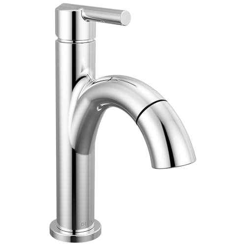 Delta Nicoli 1 Hole Pull Down Bathroom Faucet with Sprayer, Chrome Single Hole Bathroom Sink Faucet with Pull Out Sprayer for Vanity, Metal Push-Pop Drain, Chrome 15749LF-PD