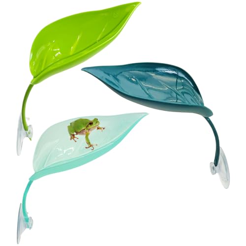 Image of 3 Pack Plastic Frog Habitat Platform with Suction Cups Reptile Decorations for Terrarium Dwarf Frogs Tank Accessories Decor Turtle Basking Platforms for Amphibian