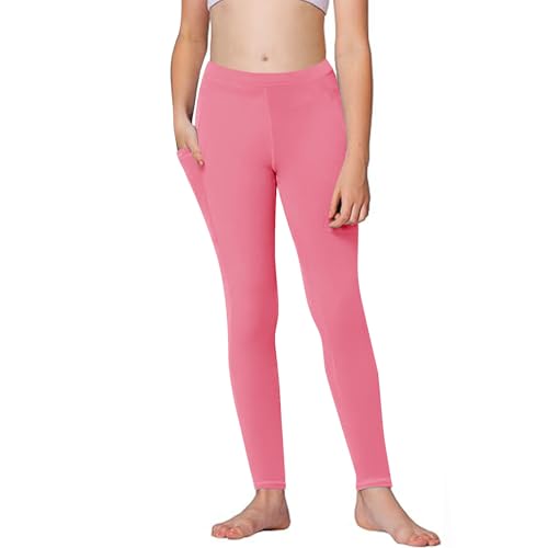 Girls Workout Leggings with Pockets Fashion Stretchy High Wiast Tights Pants Soft Athletic Yoga Gym Pants Activewear