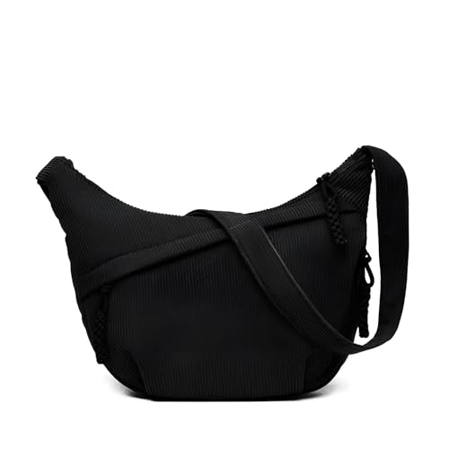 Pinkrin Halbmond Umhängetaschen mit verstellbarem Schultergurt, Cord Crossbody Moon Bag Damen, Handtasche Damen Umhängetasche Mittelgroß für Reisen Arbeit Uni Festival und Everyday (Schwarz)