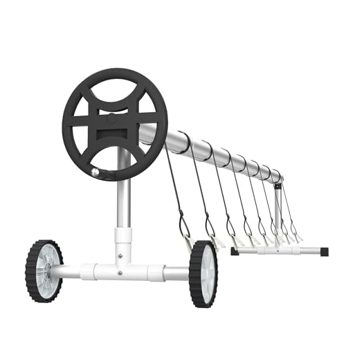 YRHome Pool Aufroller Aluminium Schwarz Premium Mobiles Aufrollsysteme für Poolfolien 3m - 5,70m Aufrollvorrichtung Pool mit Bänder & Rollen für Poolplane & Abdeckung Solarrolle mit Rollen
