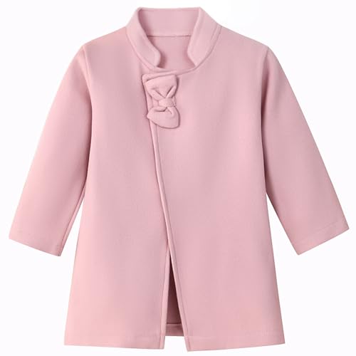 Image of USKIDKK Toddler Baby Girl Dress Coat Long Sleeve Solid Color Clothes Jacket Fall Winter Outfit (Pink,1-2T)