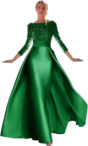 Cadoly Long Sleeve Sparkly Sequin Formal Dresses for Women 2025 Elegant Ball Gown A-Line Satin Evening Gown