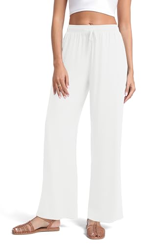 Urban CoCo Women's Lightweight Wide Leg Pants Elastic Waist Loose Office Casual Palazzo Trousers for Spring Summer3