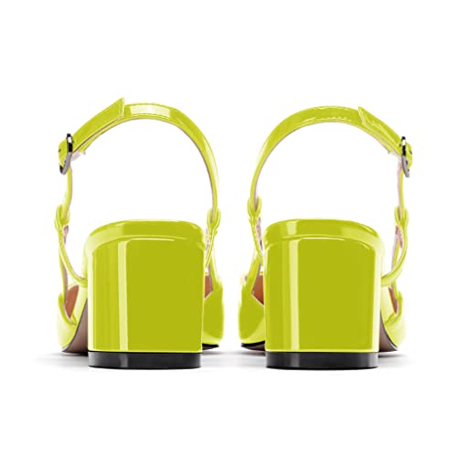 WAYDERNS Women's Square Toe Metal Rectangle Buckle Patent Slingback Chunky Low Heel Pumps Ladies Dress Shoes 2 Inch4