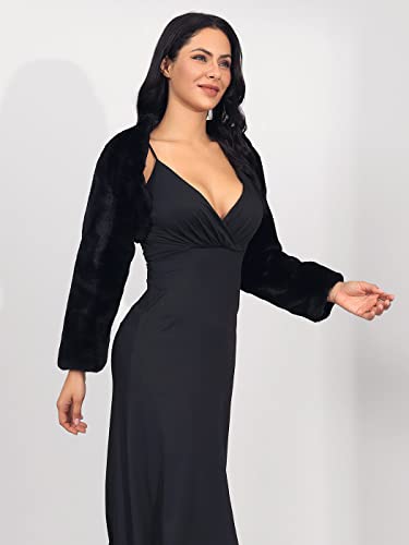 GORAIS Women’s Faux Fur Bolero Jacket for Evening Dresses Fur Coat Long Sleeve Cropped Shrug for Bride3